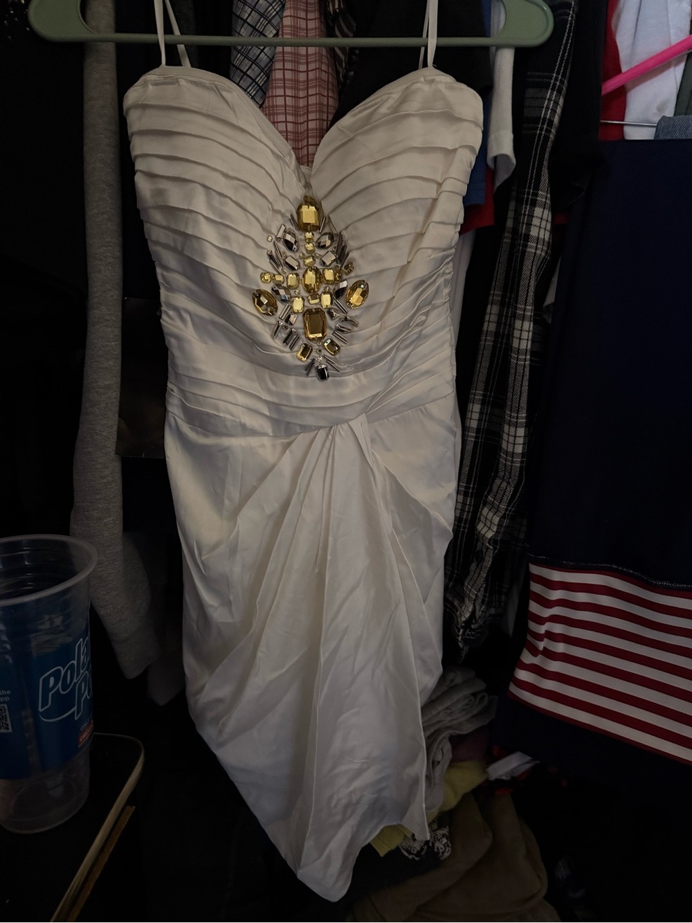 bebe Ivory Strapless Dress with Gold Jewel Accent